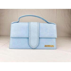 Jacquemus Le Grand Bambino Light Blue Nubuck Suede Top Handle Bag w/ Strap New